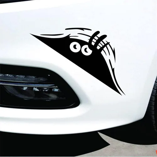 Vista 5 de 2 calcomanías de auto con ojos aterradores de monstruo que asoma, elfo que asoma, impermeable, calcomanías de coche con sonrisa e ira, color negro