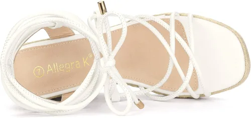 Vista 5 de Allegra K Sandalias de plataforma con punta cuadrada y cordones para mujer