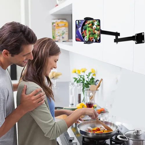 Vista 3 de Soporte de pared plegable ajustable para tableta de teléfono multiángulo de 4.7 ~ 12.9 pulgadas (negro)