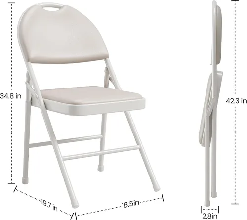 Vista 2 de Paquete de 4 sillas plegables con cojín acolchado de poliuretano grueso, patas de metal y almohadillas antideslizantes, asiento comercial apilable