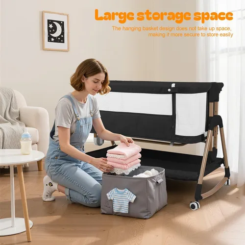 Vista 6 de By Brand 3 in 1 Baby Bassinet, Rocking Bedside Crib for Newborn, Portable Sleeper with Breathable Mesh, 6 Adjustable Heights, Wheels and Storage