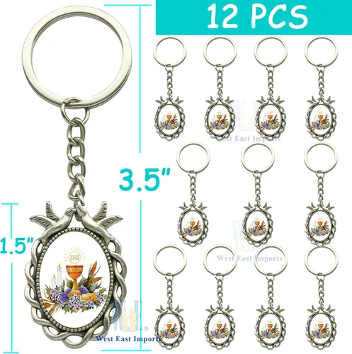 Vista 2 de Llavero Primera Comunión (12 PCS) Útil Comunión Recuerdos de Primera Comunión, plateado