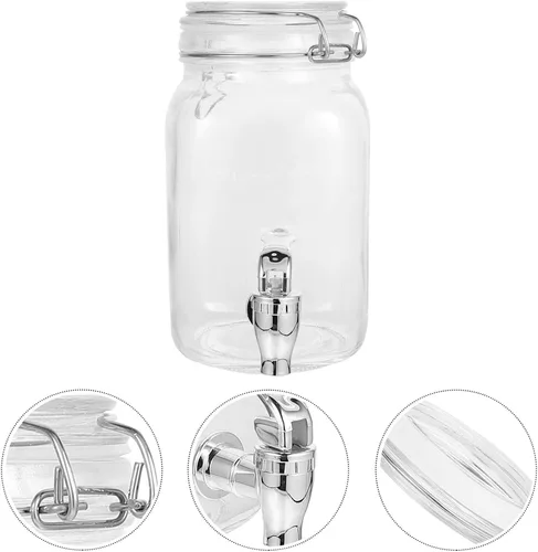 Vista 8 de Hemoton Dispensador de vidrio Frasco dispensador de bebidas Tarro de vidrio con grifo de fiesta de jugo de bebida con grifo grifo