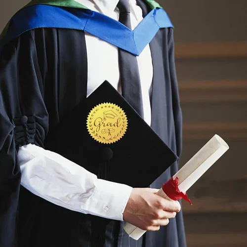 Vista 6 de CRASPIRE Calcomanías de papel de aluminio dorado de 2 pulgadas en relieve, sellos de certificado de graduación, calcomanías autoadhesivas, 100