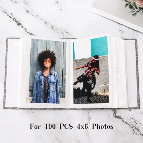 Vista 2 de Vienrose - Álbum de fotos de 4 x 6 pulgadas, 100 páginas, cubierta de lino con ventana frontal, para bebés, bodas, familias, niños y aniversarios