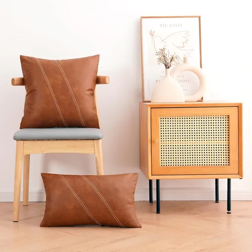 Vista 8 de GEGELICA Juego de 2 fundas de almohada decorativas de piel sintética estilo granja, 20x20 pulgadas, fundas de almohada modernas estilo bohemio