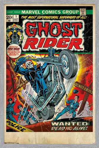 Vista 13 de Trends International Marvel Comics Ghost Rider - Póster de pared con portada #1, 22.4 pulgadas de largo x 14.7 pulgadas, versión enmarcada de madera