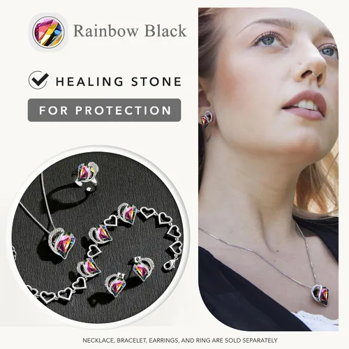 Vista 4 de Leafael - Collares para mujer, dije de corazón de amor infinito con cristales de piedra natal, cadena chapada en plata de 18 + 2 pulgadas, regalo