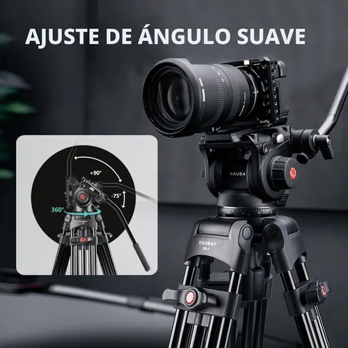 Vista 4 de RAUBAY Trípode profesional de cámara de video resistente de 70.8 pulgadas con cabezal fluido, placa QR para videocámara DSLR, carga máxima de 17.6