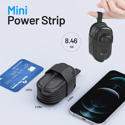 Vista 3 de BEVA Regleta de alimentación de viaje con puertos USB C, cable de extensión de 4 pies, 2 tomacorrientes, 3 puertos USB, artículos esenciales