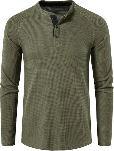 Vista 2 de LOCALMODE Camisetas casuales de manga larga con cuello redondo para hombre