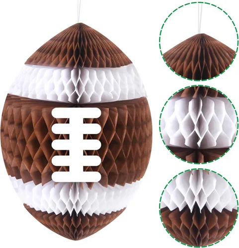 Vista 5 de C L cooper life Decoraciones colgantes para fiestas de fútbol, 6 unidades, panales de fútbol 3D con piezas de soporte, suministros de fiesta