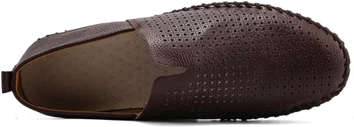 Vista 2 de Zapatos mocasines de cuero genuino para hombre sin cordones, zapatos suaves para caminar, zapatos de conducción perforados