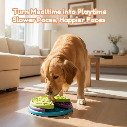 Vista 5 de SOLDAY Cuenco para perros de 3 capas con rompecabezas interactivo con base antideslizante, espátula y alfombrilla para lamer cepillo para reducir