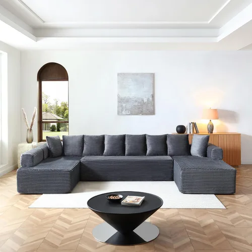 Vista 21 de Sofá cama modular de 124 pulgadas, sofá de nube sin hueso para sala de estar, sofá de 5 asientos en forma de U con 2 bolsillos de almacenamiento y 2