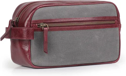 Vista 10 de Londo Neceser de viaje de cuero genuino, maquillaje, bolsa organizadora de afeitado - Kits Dopp - Unisex Negro