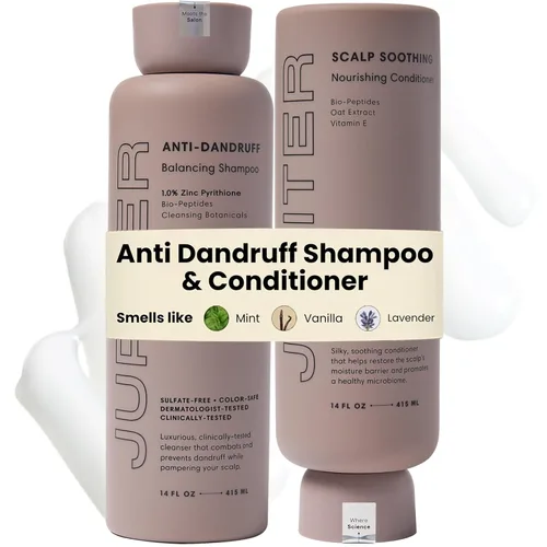 Vista 8 de Jupiter Champú anticaspa, acondicionador y exfoliante de cuero cabelludo para cuero cabelludo escamoso, con picazón y seco - Hidrata y reduce
