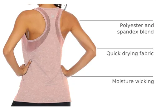 Vista 4 de ICTIVE - Camiseta sin mangas de entrenamiento para mujer, ajuste holgado, malla de yoga, espalda cruzada, espalda abierta Albaricoque