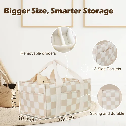 Vista 3 de Organizador de pañales para bebé, elegante cesta de almacenamiento para artículos esenciales para recién nacidos y estación de pañales