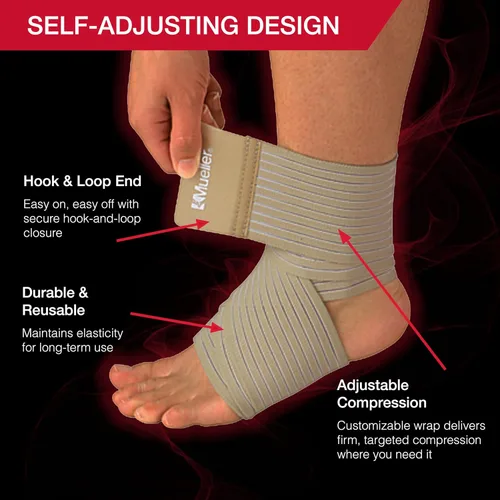 Vista 5 de MUELLER Sports Medicine - Envoltura de apoyo multiusos para hombres y mujeres, compresión ajustable para soporte articular y muscular, color beige