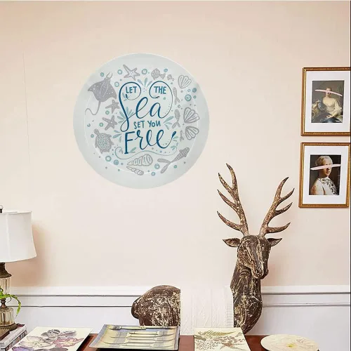 Vista 4 de Placa de exhibición de cerámica, placa decorativa colgante de cerámica náutica, con cita gratuita con mariscos, 10 pulgadas, placa de cerámica