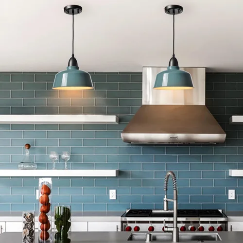 Vista 2 de Luces Colgantes Azules de Granja Moderna para Isla de Cocina Macarons Cúpula Lámpara Colgante para Hogar Bar Encimera Cantina Comedor Dormitorio