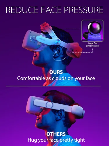 Vista 3 de DESTEK QH1 - Correa de cabeza para auriculares sin presión compatible con MetaOculus Quest 2, correa de élite de doble perilla con auriculares