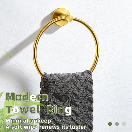 Vista 8 de APLusee Towel Ring for Bathroom Wall, Brushed Dark Gold Hand Towel Ring Holder, Heavy Duty SUS 304 Stainless Steel Modern Bathroom Accessories