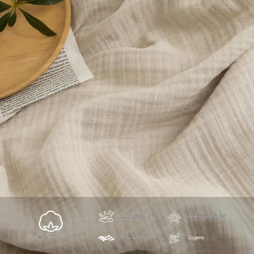 Vista 6 de FOSSA Manta de Muselina con Flecos - Gasa de Algodón 100% de 4 Capas Súper Suave y Transpirable - Manta Decorativa Ligera y Refrescante para Cama