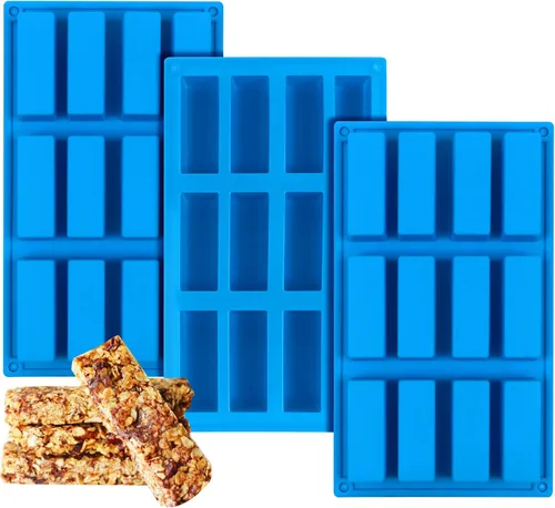 Vista 9 de Sidosir 3 moldes de silicona para barra de granola, moldes rectangulares de 8 cavidades para barra energética, moldes de silicona para hornear