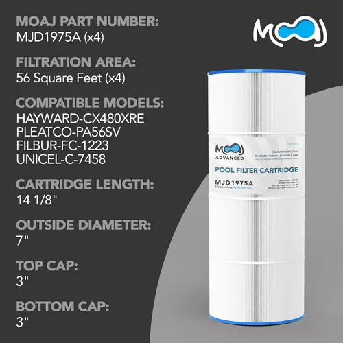 Vista 2 de MOAJ Paquete de 4 filtros avanzados para piscina que sustituyen a Hayward SwimClear C2025, CX470E, CX470-XRE, CX480, CX480-XRE, PA56SV, C-7458