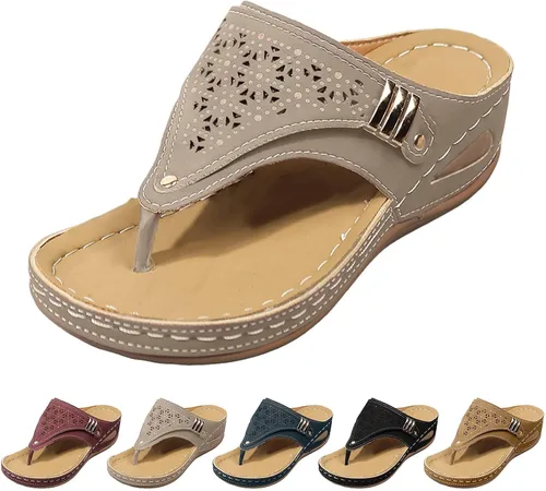 Vista 11 de Generic Sandalias ortopédicas de cuña con soporte de arco para mujer, sandalias informales de punta abierta, unisex para adultos
