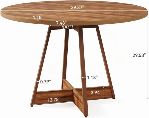 Vista 2 de LITTLE TREE Mesa de comedor redonda de 39 pulgadas para 2-4, mesa de cocina circular de granja para comedor, mesa de comedor de madera con pedestal