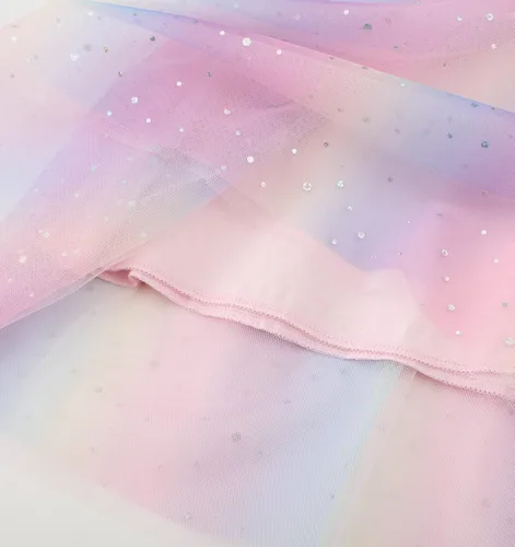 Vista 4 de Vestido de tul de verano para niña pequeña, lindo patrón de dibujos animados, vestido de algodón con lentejuelas a rayas para uso diario para bebé