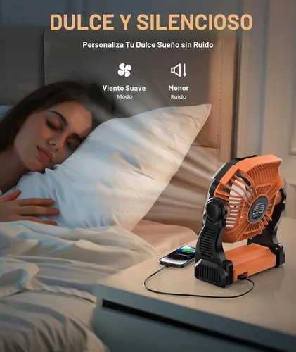Vista 5 de Ventilador de camping recargable portátil - Ventiladores de batería con luz LED, silencioso de 20000 mAh, ventiladores de escritorio de 4