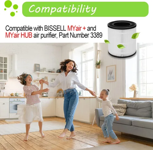 Vista 7 de Paquete de 2 filtros de repuesto 3389 compatibles con BISSELL para MYair + y para MYair HUB 2905A y 3179A, número de pieza 3389
