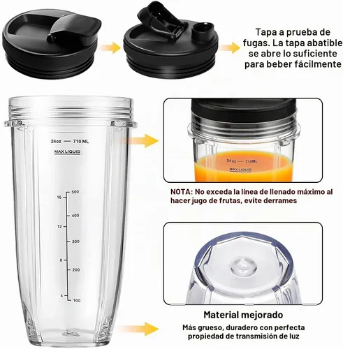 Vista 2 de Paquete de 2 vasos de licuadora de repuesto para Ninja, vasos de licuadora de 24 onzas con tapas para llevar, compatibles con Nutri Ninja Auto IQ