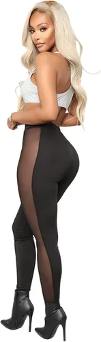 Vista 3 de Atyfuniby Leggings para mujer de cintura alta - Leggings sexys y delgadas de malla transparente para fiesta y ropa de club