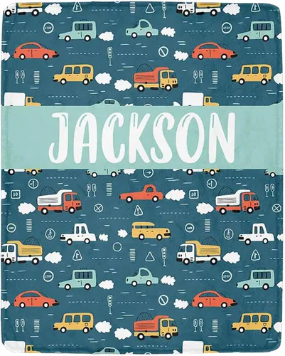 Vista 16 de Artsadd Mantas personalizadas con nombre y diseño de transporte para bebé niño de 30 x 40 pulgadas, manta personalizada de camión con nombre