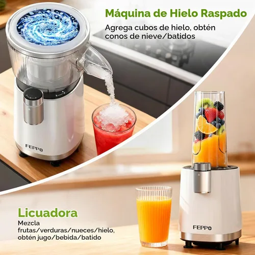 Vista 3 de FEPPO Máquina de cono de nieve y licuadora de batidos 2 en 1, máquina de Blanco