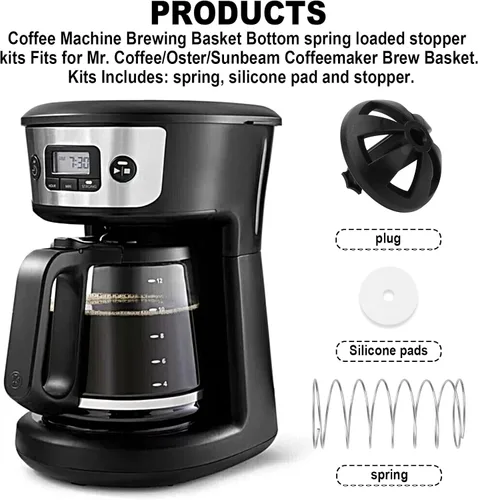 Vista 3 de Kit de tapón con resorte para cesta de café de repuesto para Mr. Coffee Repuesto para cesta de café Hamilton 990117900 990237500 para Black and