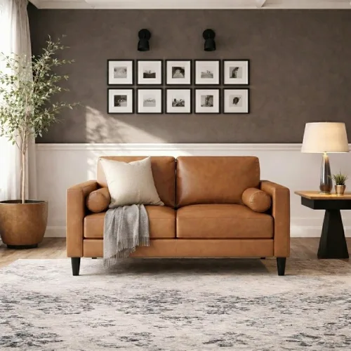 Vista 13 de Naomi Home Sillón de barril, sofás de dos plazas con botones acolchados de piel sintética, sofá moderno de dos plazas de piel sintética, sillones