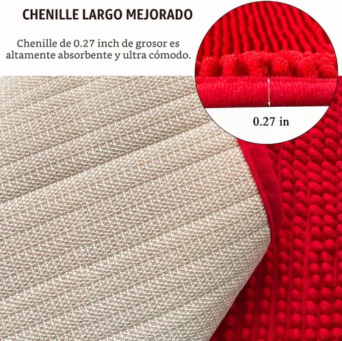 Vista 5 de Chenille Bath Mat Microfiber Floor Mat Baby Bath Mat for Kids Washable Bathroom Dry Fast Water Absorbent Shower Mat Area Rug (15.3" x 23.2", Red)