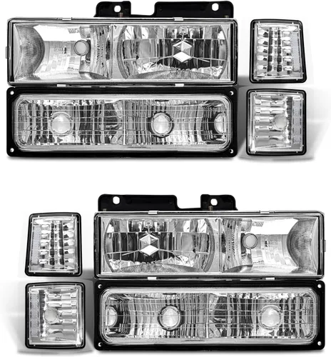 Vista 13 de Conjunto de faros delanteros para 1994-1998 Chevy Silverado/Suburban/Tahoe / C10 Pickup/C/K 1500 2500 3500 Camioneta, carcasa negra con reflector