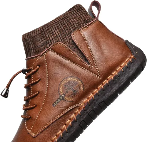 Vista 5 de MCEMACHI Mocasines de cuero para hombre, estilo casual, sin cordones, para conducir, zapatos de tobillo Chukka para hombre, incluye plantilla extra