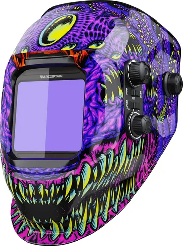 Vista 6 de ARCCAPTAIN - Casco de soldadura, pantalla grande de 3.94 x 3.66 pulgadas a color real, oscurecimiento automático, solar, 4 sensores de arco, rango