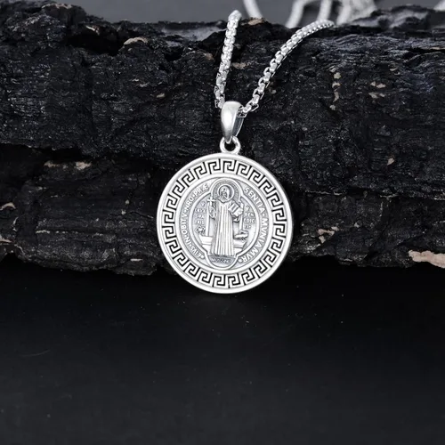 Vista 2 de PROESS Collar de plata de ley de San MiguelSan Benito, San Antonio, San Judas, Medalla religiosa, joyería de regalo para mujeres y hombres