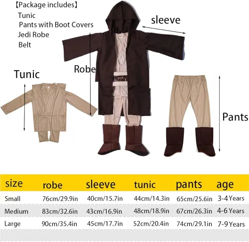 Vista 2 de VOWAGH Disfraz de Jedi para niños bata con capucha y cinturón disfraz de guerrero galáctico para Halloween