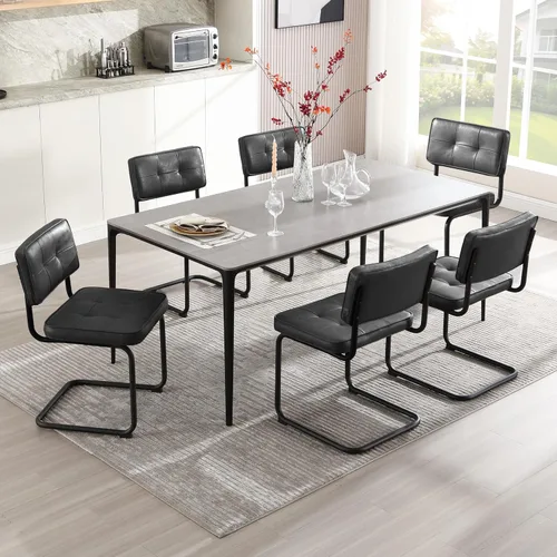 Vista 21 de Zesthouse Juego de 2 sillas de comedor de metal industrial, sillas de cocina tapizadas de cuero sintético con base de metal negro, para cocina