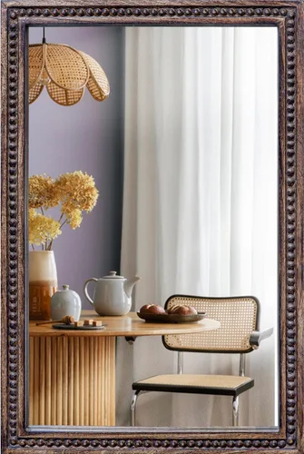 Vista 19 de Espejo de pared, espejo de tocador con marco de madera maciza, espejo de pared decorativo de granja para baño, dormitorio, sala de estar y entrada